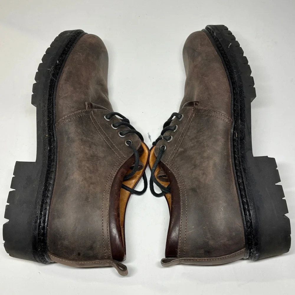 Johnston & Murphy Derby Shoes Mens 11.5 Brown Leather Lug Sole Made‎ in Italy